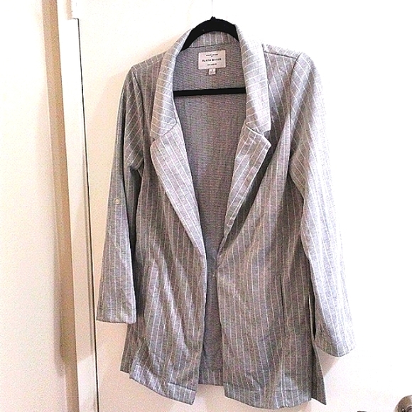 Haute Monde Blazer Sz S Gray Pinstripe Jacket Career Workwear Casual Preppy Glam - Picture 3 of 10